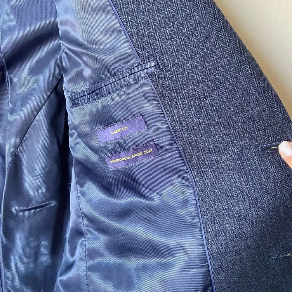 Stafford Merino Wool Dark Blue Blazer Classic Size 44L